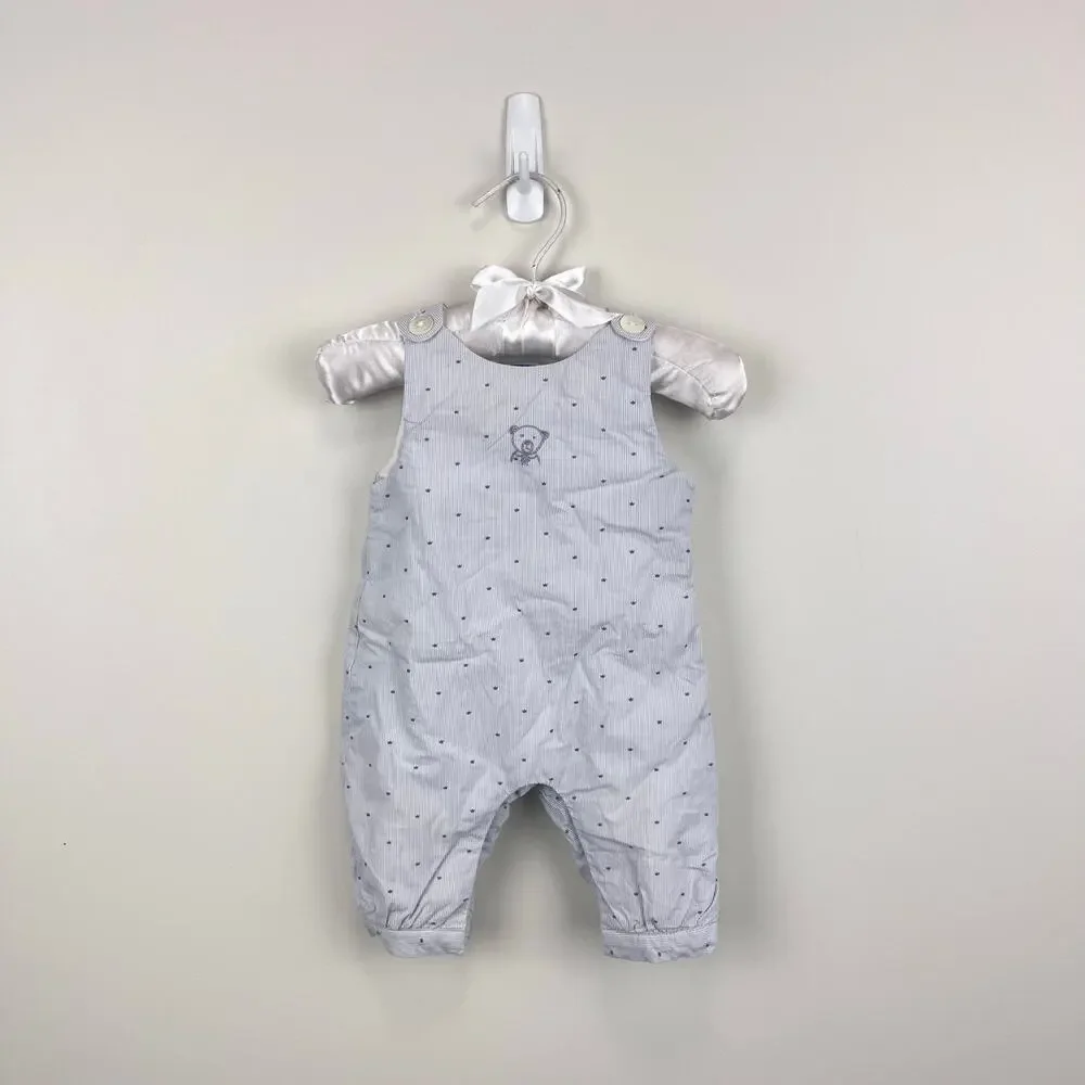 Jacadi Paris Quilted Gray Striped Bear Overalls 54 cm 1 Month